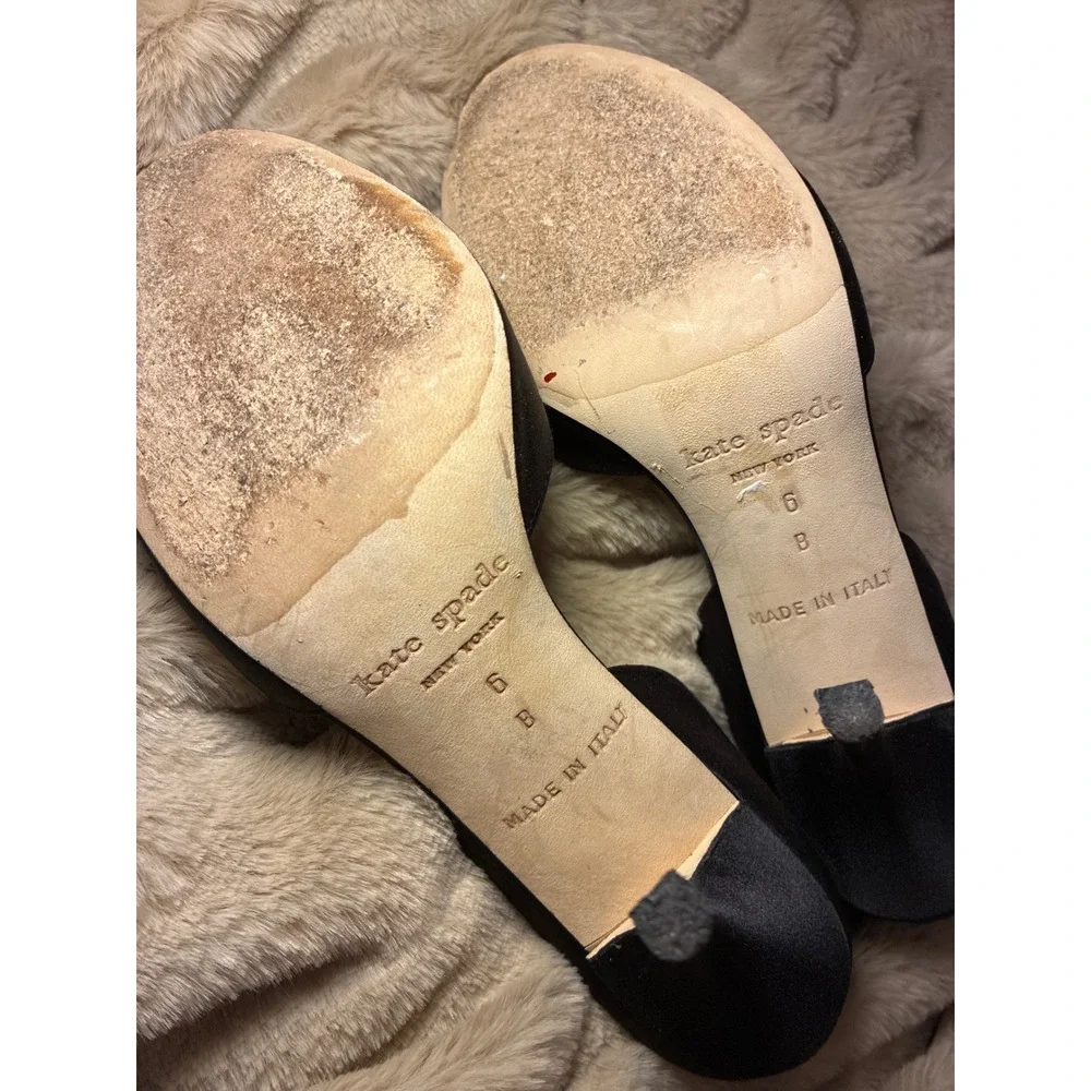 Kate Spade New York Black Satin Ruffle Peep Toe dOrsay Heels Made in Italy 6B